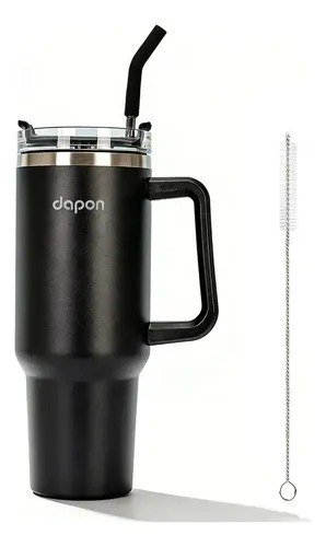 Copo Térmico Dapon 1200ml Inox Com Canudo Tampa Vedada Quente E Frio Cor Preto