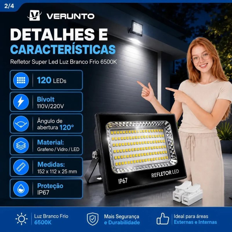 Kit 2 Refletor Super Led 400w Ip67 Holofote Bivolt Prova D'água Branco Frio 6500k Preto