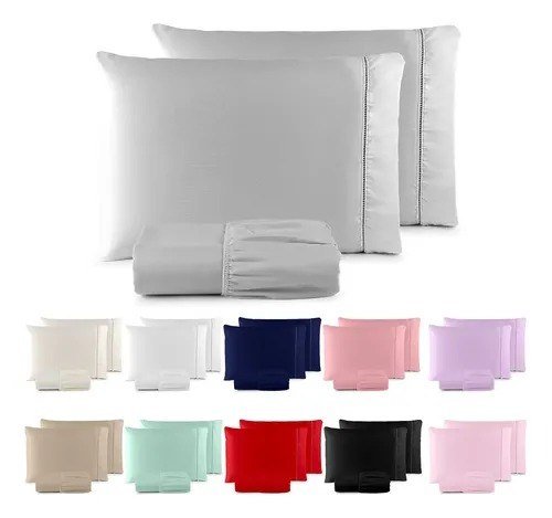 Jogo De Lençol 400 Fios Ponto Palito Cama Queen 3 Pçs