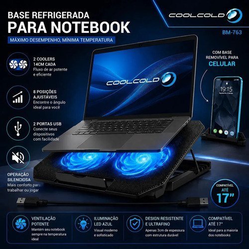 Suporte Notebook Coolcold com 2 Coolers