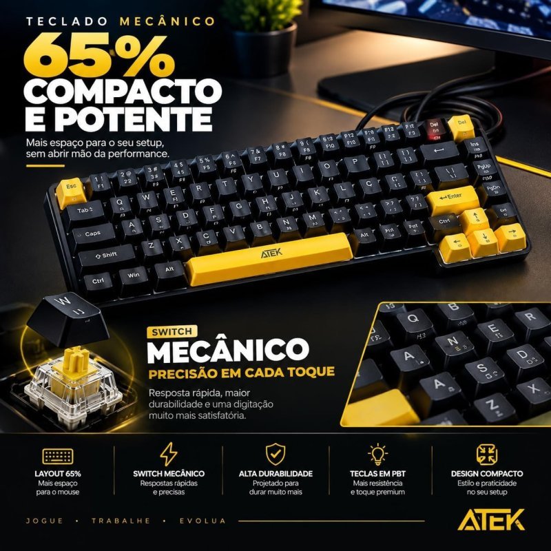 Teclado Mecânico 65% DELTAGaming 68 Teclas LED RGB Usb p/PC, Notebook, ps5