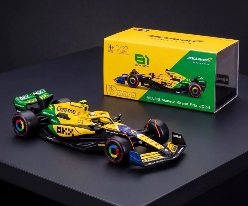 Miniatura Carro McLaren Formula 1 MCL38 1:43 Bburago 2024 Lando Norris Amarelo + Frete Grátis