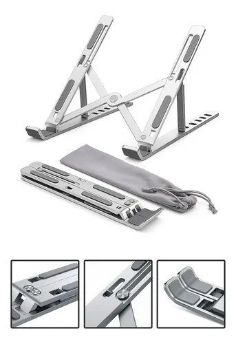 Suporte Para Notebook e Macbook de Alumínio Dobrável Prateado