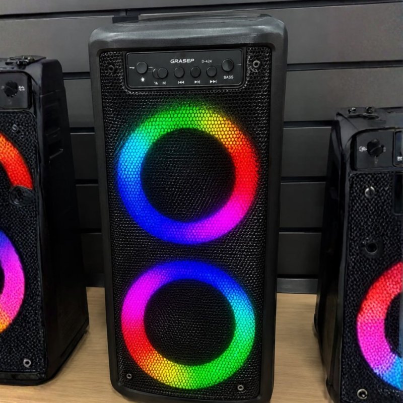 Super Caixa de Som Completa Amplificada 200W 40 cm de Altura Preta
