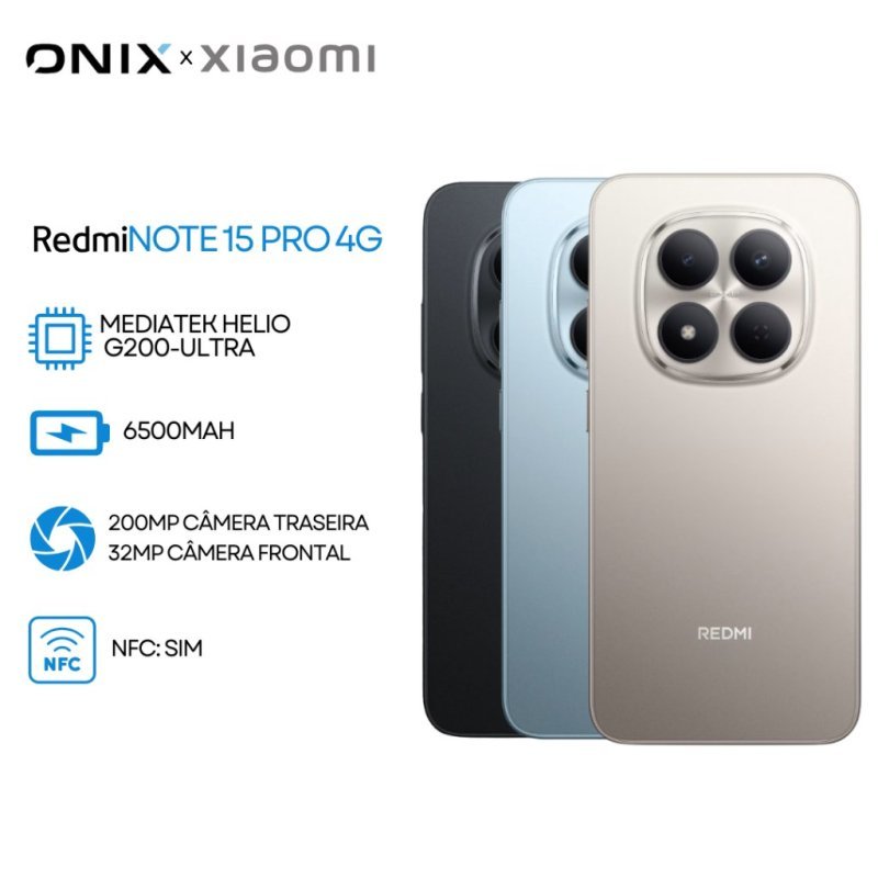 Xiaomi Redmi Note 15 Pro 4G, Versão Global 256/512GB e 8/12GB RAM, MediaTek Helio G200-Ultra, Câmera 200MP