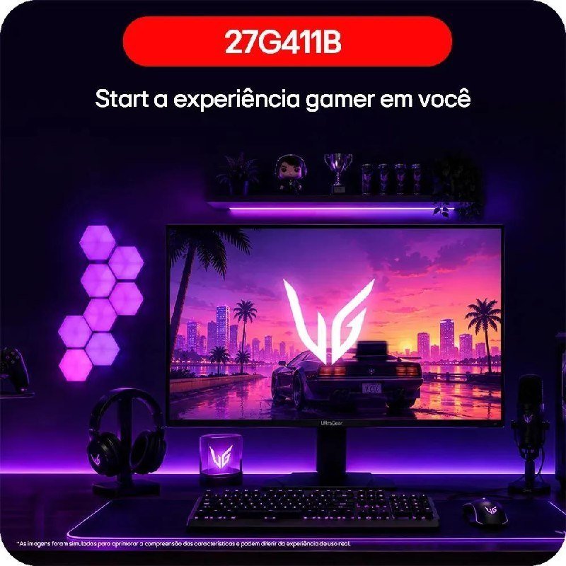 LG UltraGear Monitor Gamer 27" IPS, 144Hz Nativo, 1ms (MBR), Full HD (1920x1080), HDR10, NVIDIA G-SYNC, AMD FreeSync, Preto - 27G411B