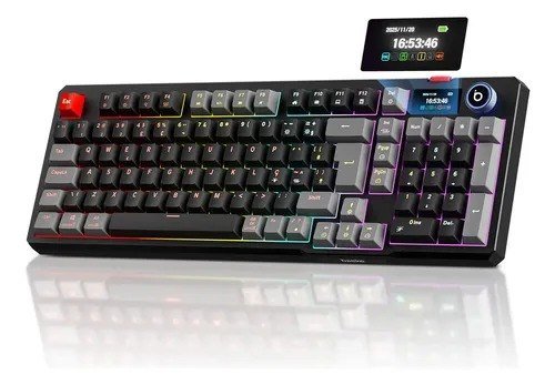 Teclado Mecânico Sem Fio Com Tela, Tri-Mode Bt5.0/2.4 G/Usb-C, Rgb Teclado Gamer Hot Swap Com Personalizável E Anti Ghosting, Teclado Switch Vermelho Wireless Para Jogos/Pc/Mac/Linux