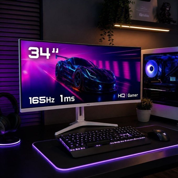 Monitor Gamer 34" Curvo Branco 1ms 165hz Hq + Frete Grátis