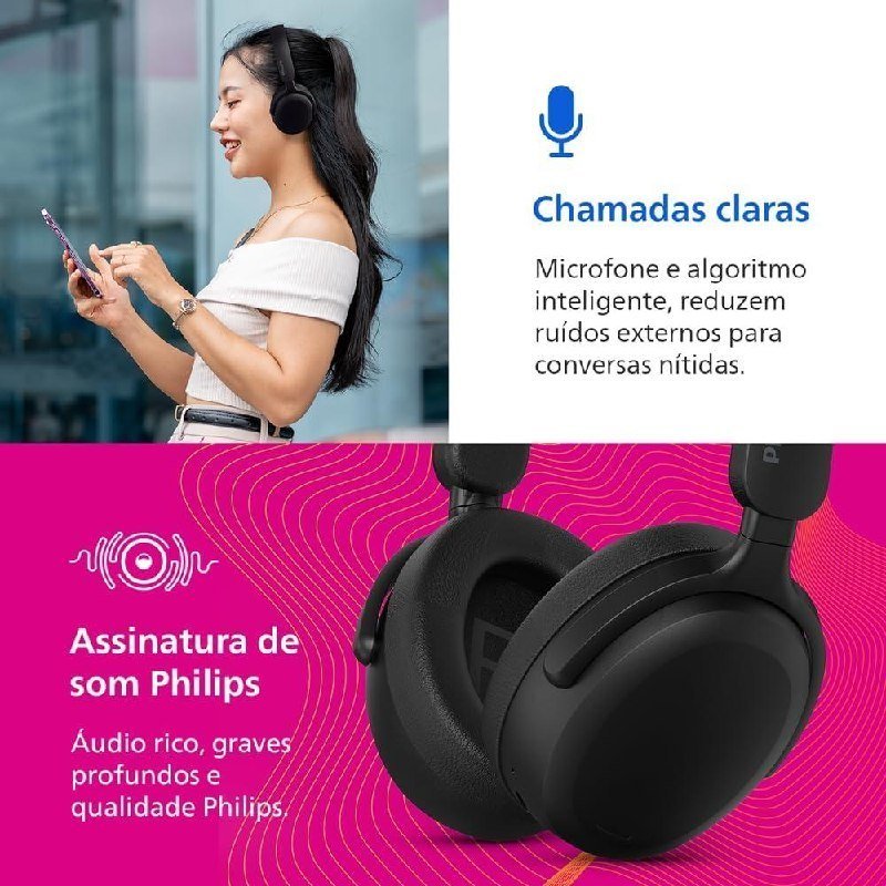 PHILIPS Headphone Bluetooth TAH2300BK/00 Com Microfone