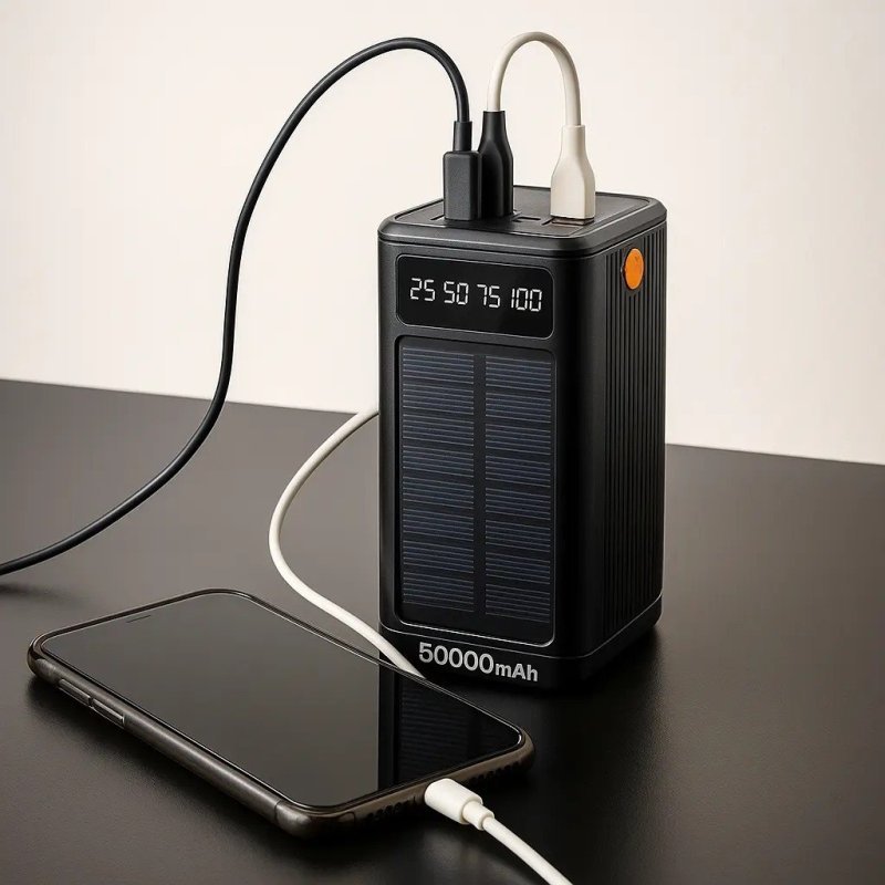 Carregador Portátil Solar 50000mAh Power Bank USB Tipo-C Preto BBMOYE