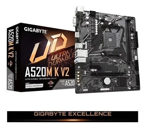 Placa Mãe Gigabyte Ultra Durable A520m Kv2 Amd Am4 Matx Ddr4 Preto