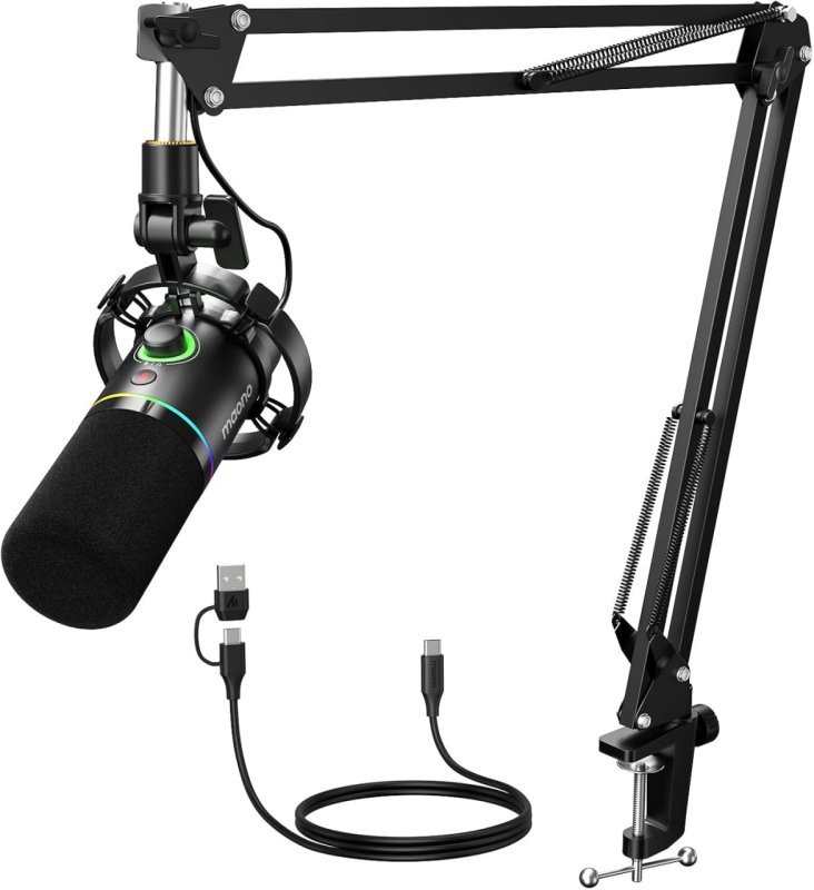 Kit Microfone USB/XLR e braço articulado Maono PD200XS Preto