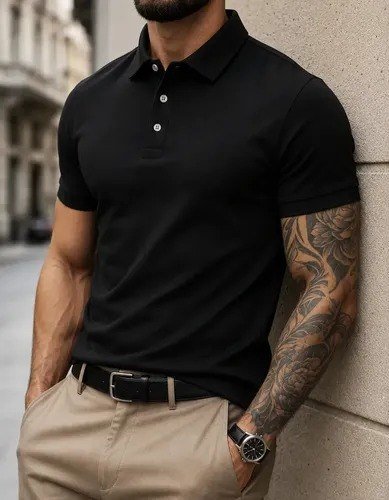 Camisa Polo Masculina Piquet Slim Manga Curta Preto P