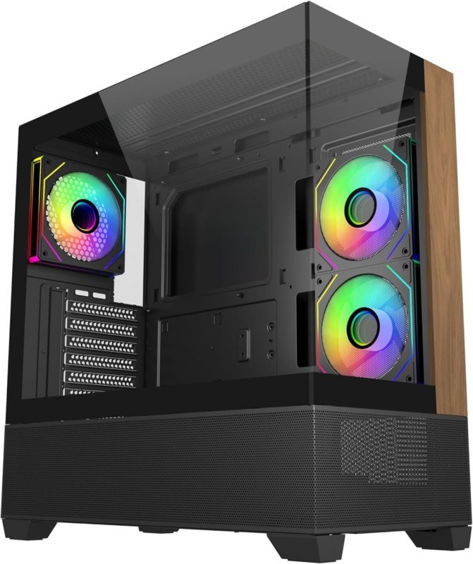 GABINETE COOLER MASTER ELITE 690 WOOD ATX VIDRO PANORAMICO 3 FANS ARGB PRETO