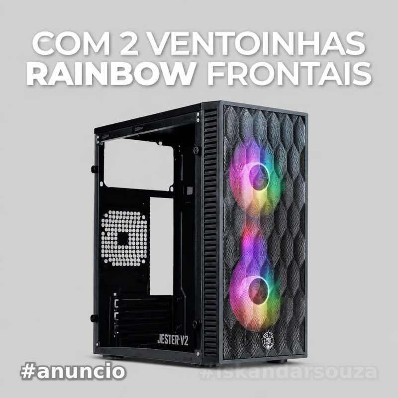 Gabinete Gamer TGT Jester V2 Rainbow Mini-Tower Lateral de Acrilico c/2 Fans, Preto TGT-JSRV2-BKGF02