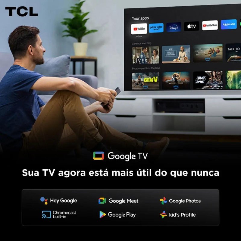 Smart TV TCL 55 Polegadas QLED 4K P8K WiFi Bluetooth Google TV 144Hz HDR10+ Dolby Atmos Vision 55P8K