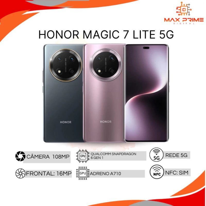Honor Magic 7 Lite 5G - 512GB, 12GB RAM, Câmera 108MP, Snapdragon 6 Gen 1, Bateria 6600mAh (Versão Global)