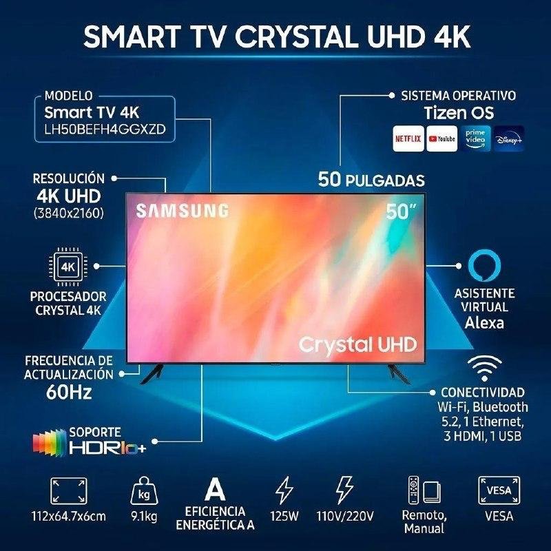 Smart Tv Samsung Led 50 Lh50befh4ggxzd Led Crystal Processor 4k Uhd Tizen 110v/220v