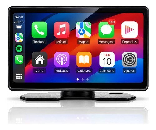 Leitor de Som Portátil para Carro com Android Auto e CarPlay Preto