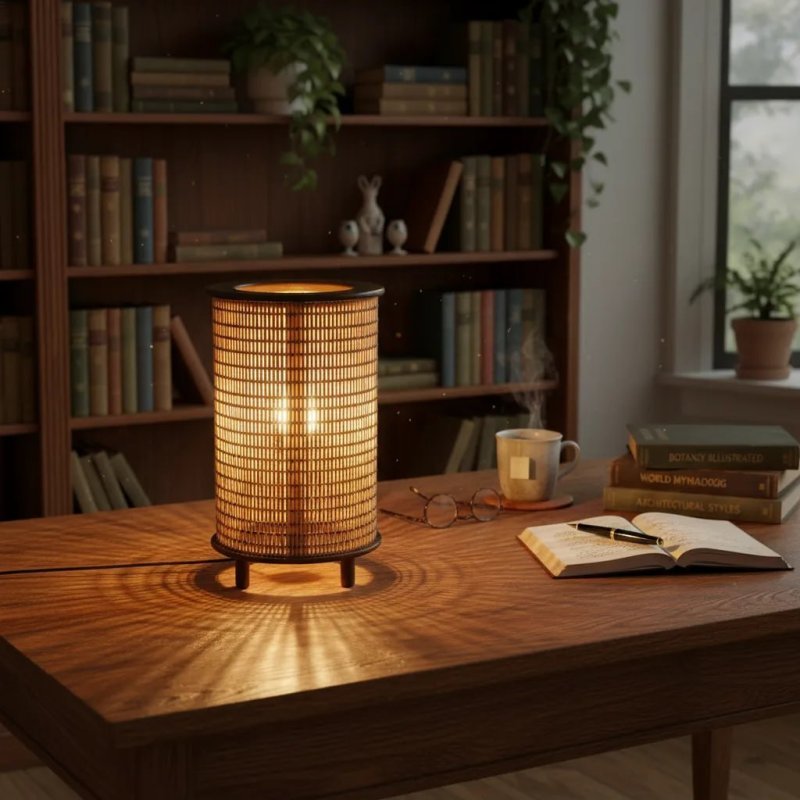 Abajur Luminária De Mesa Em Fibra Japonês Para Sala Quarto