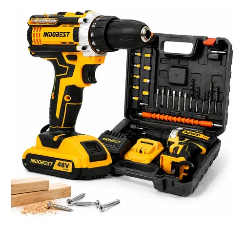 Parafusadeira Furadeira Sem Fio 2 Baterias 340w 1550 Rpm Cor Amarelo