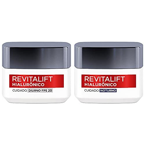 Kit Hidratante Facial L'Oréal Paris Revitalift Hialurônico Diurno FPS 20 + Noturno, Tratamento Antirrugas e Preenchedor com Ácido Hialurônico Puro, 49g