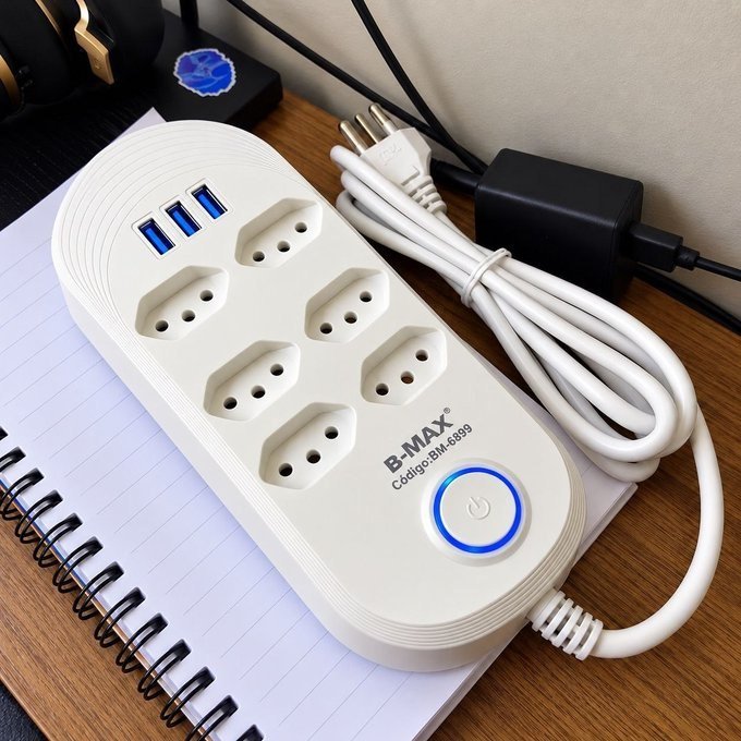 Filtro de Linha com 6 Tomadas e 3 USB 2500W + Frete Grátis