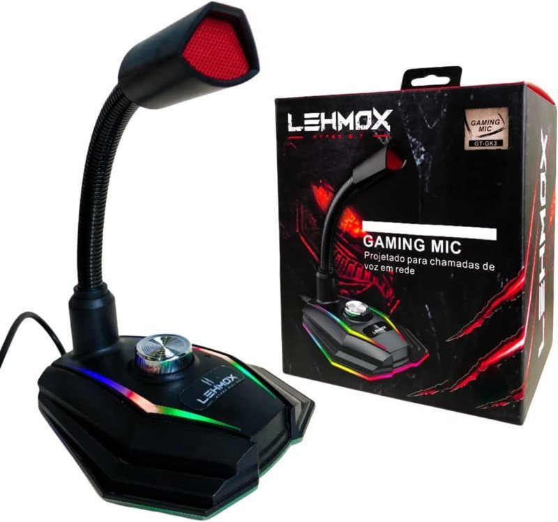 Microfone Gamer Lehmox RGB para PC USB GT-GK3