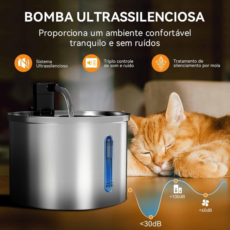 Bebedouro para Gatos, 3L Fonte Gato Inox Comedouros, Bebedouros e Acessórios para Gatos