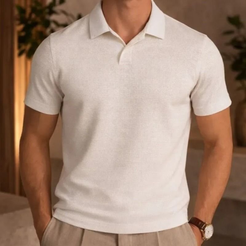 Camisa Polo Masculina Tricô Texturizado Gola Clássica Básica (P ao GG)