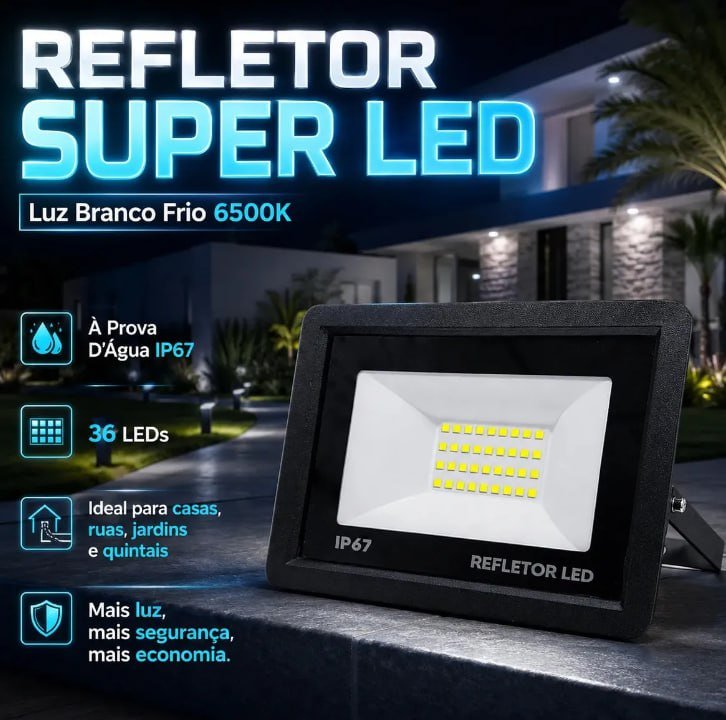 Kit 5 Refletores LED 100W IP67 à Prova D'Água 6500K Branco Frio Bivolt