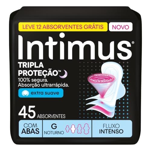 Absorvente Intimus Tripla Proteção Noite Suave Com Abas, Fluxo intenso, 45 unid