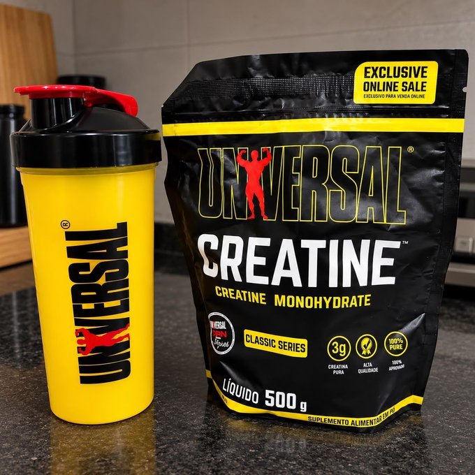 Creatina 500g + Coqueteleira Universal Nutrition + Frete Grátis