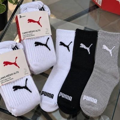 Kit 6 Pares Meias Puma Cano Médio Alto Atoalhada Original