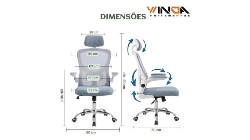Cadeira para Computador e Escritório Giratória Ergonômica 150kg Branco-Acinzentado