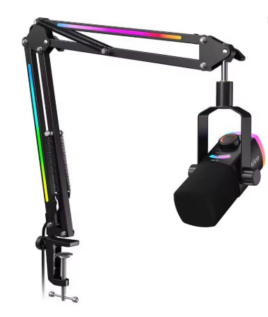 Kit de Microfone para Jogos FIFINE com Braço Articulado RGB, Microfone Dinâmico XLR/USB, Toque para Silenciar e Controle de Mixagem AM8PROT