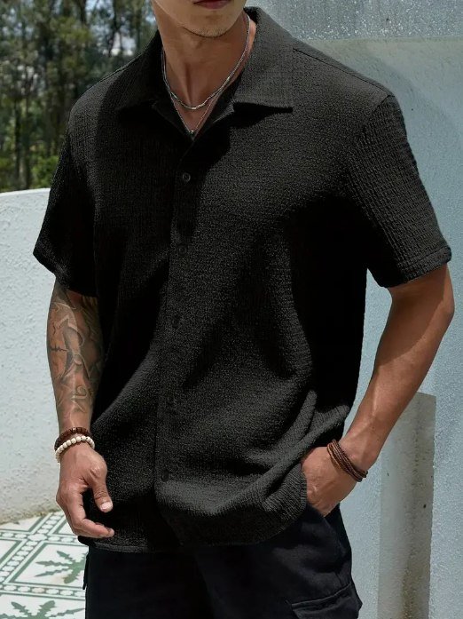 Camisa Casual Masculina Texturizada Com Botões Old Money + Frete Grátis