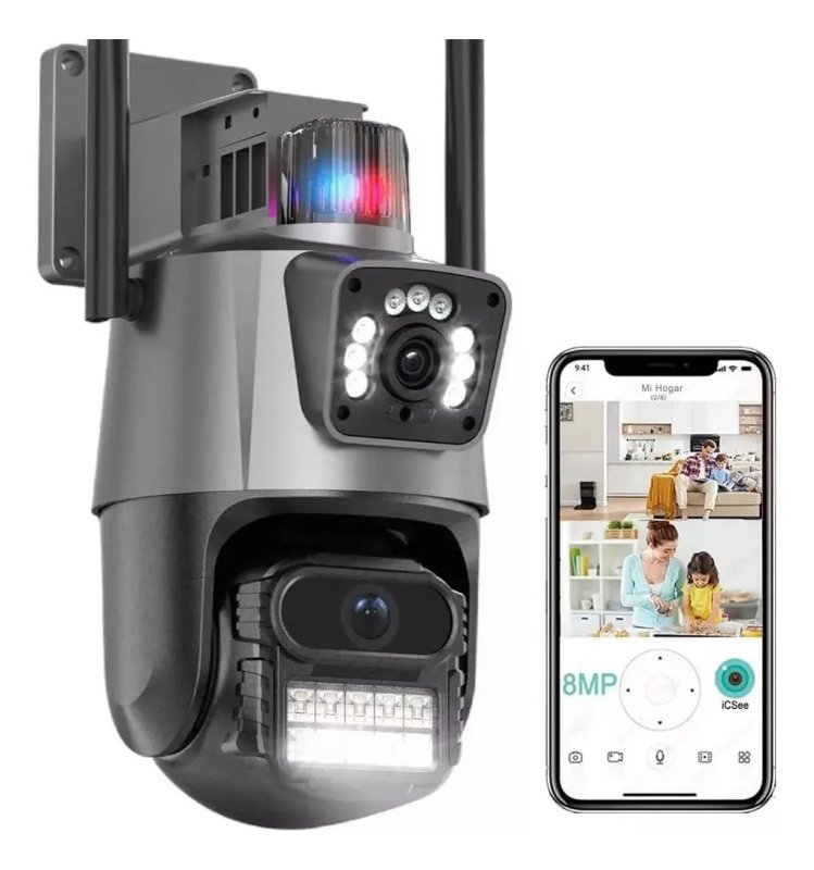 Câmera de Segurança IP Wi-Fi P11-Q6 Lente Dupla 6MP App ICSee Preta