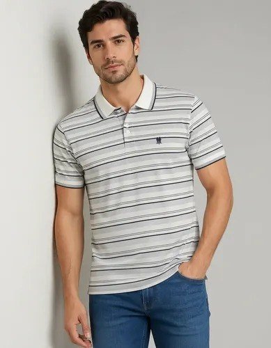 Camisa Polo Masculina Polo Wear Piquet Listrada Off White M