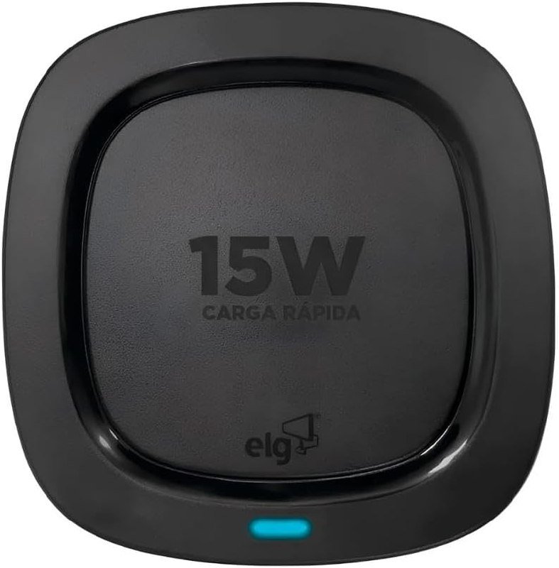ELG WQ15BK Carregador de Mesa Wireless, Compatível com Dispositivos Qi, Carregamento Sem Fio Rápido e Seguro, Preto
