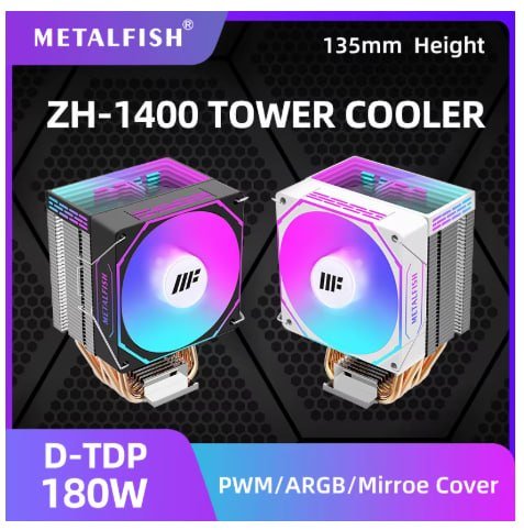 METALFISH ZH1400 CPU Cooler 4 HeatPipes 4PIN PWM Ventilador ARGB