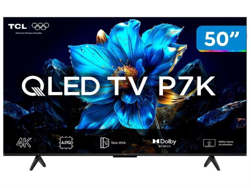 Smart TV 50" TCL 4K UHD QLED 50P7K Google TV com Google Assistant
