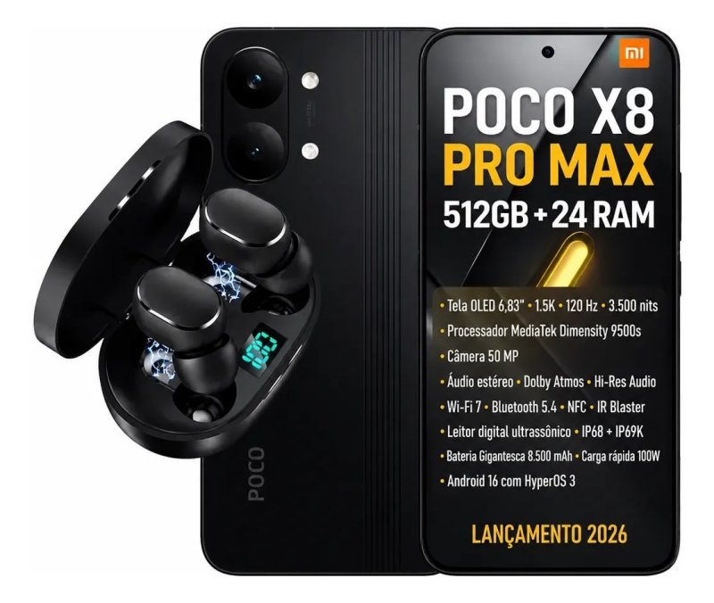 Xiaomi Poco X8 Pro Max 512GB 12GB+12GB RAM Bateria 8500mAh