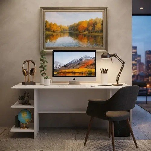 Escrivaninha Mesa Office Estudo Trabalho Estilo Industrial Branco