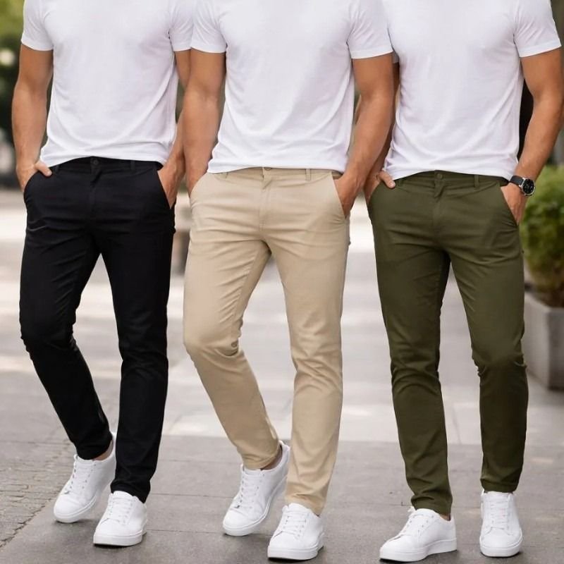 Kit 3 Calças Masculinas Social Alfaiataria Sarja Lycra Chino (38 a 48)