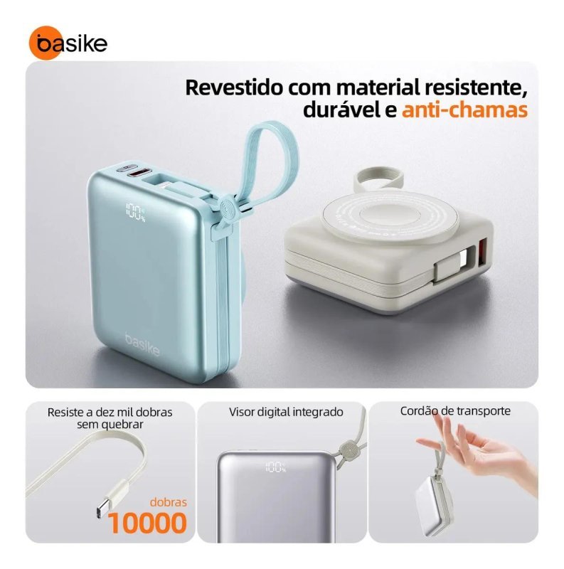 Carregador Portátil Power Bank Basike 10000mah Magsafe Indução 22.5w Turbo Display Magnético iPhone Android