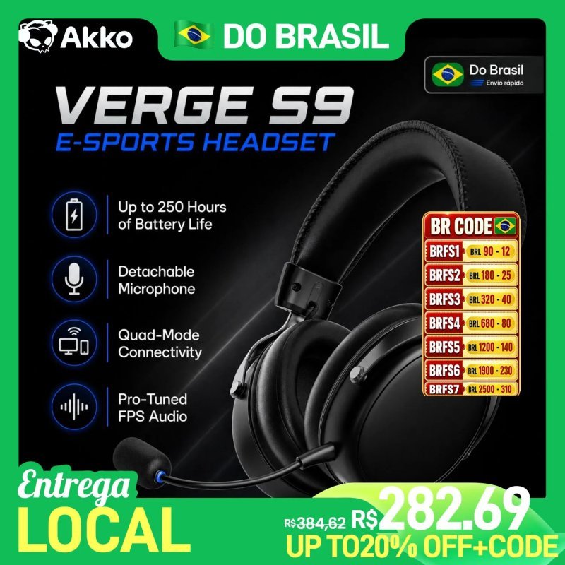 Fone de Ouvido AKKO VERGE S9 Ultra com Microfone, Som Surround Virtual 7.1, Modo Quádruplo