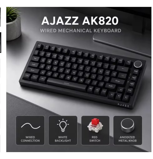 Teclado Mecânico Ajazz Ak820, Switch Red, Hot Swappable