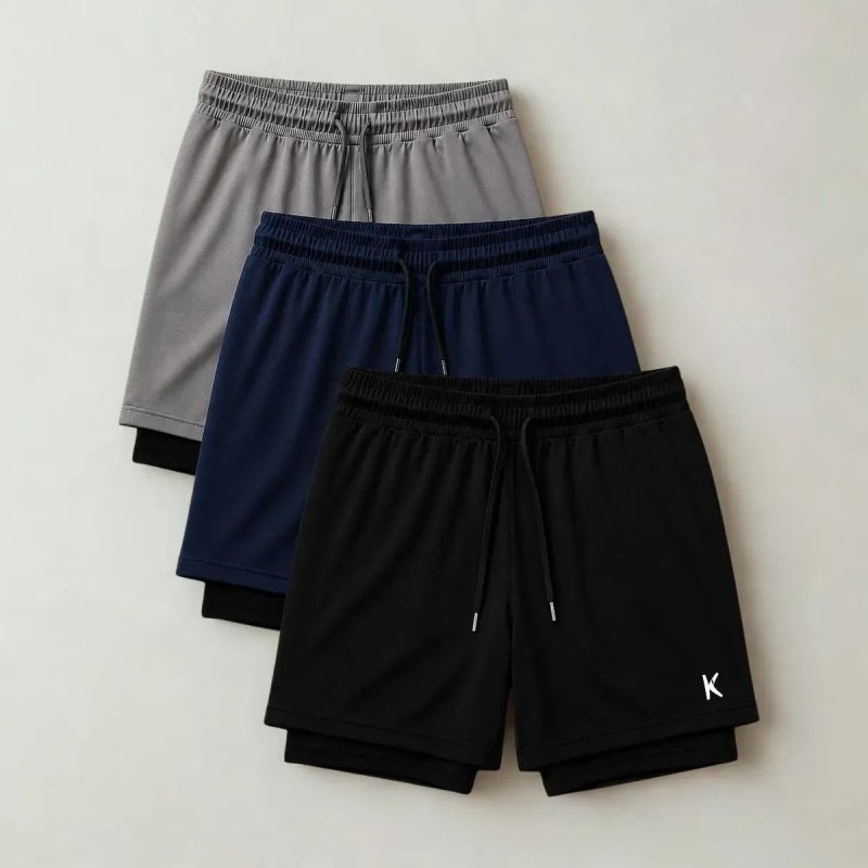 Kit 3 Shorts 2 Em 1 Masculino De Compressão Corrida Academia (M ao GG)