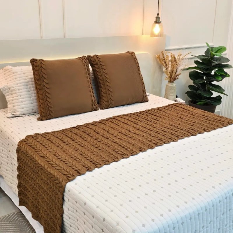 Kit Peseira Manta Tricot Cama Queen Aconchego + 2 Capas 45cm